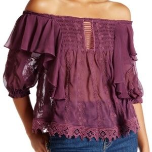 NWT FREE PEOPLE Mauve Boho Style Embroidered Top